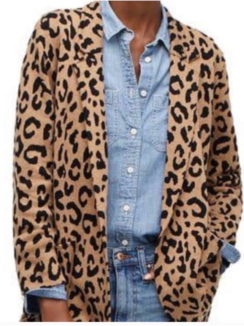 J. Crew Sophie Wool Blend Open-Front Sweater Blazer Animal Print Leopard size XS - Picture 2 of 6